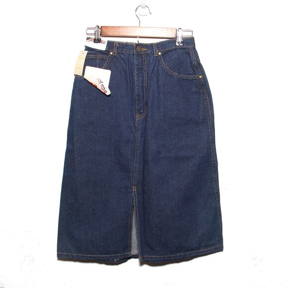 Vintage Dresses & Skirts - Vintage Tres Jolie Denim Skirt Size 9/10 Cotton Front slit NEW